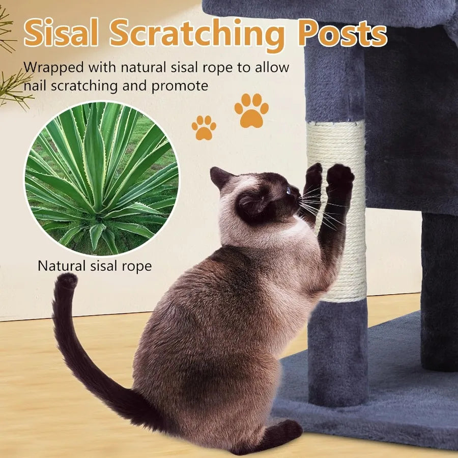 FDW Cat Tree for Indoor Cats 36 Inches Cat Tower Multi-Level Indoor Cat Play Condo House with Scratching Posts Spacious Perch S