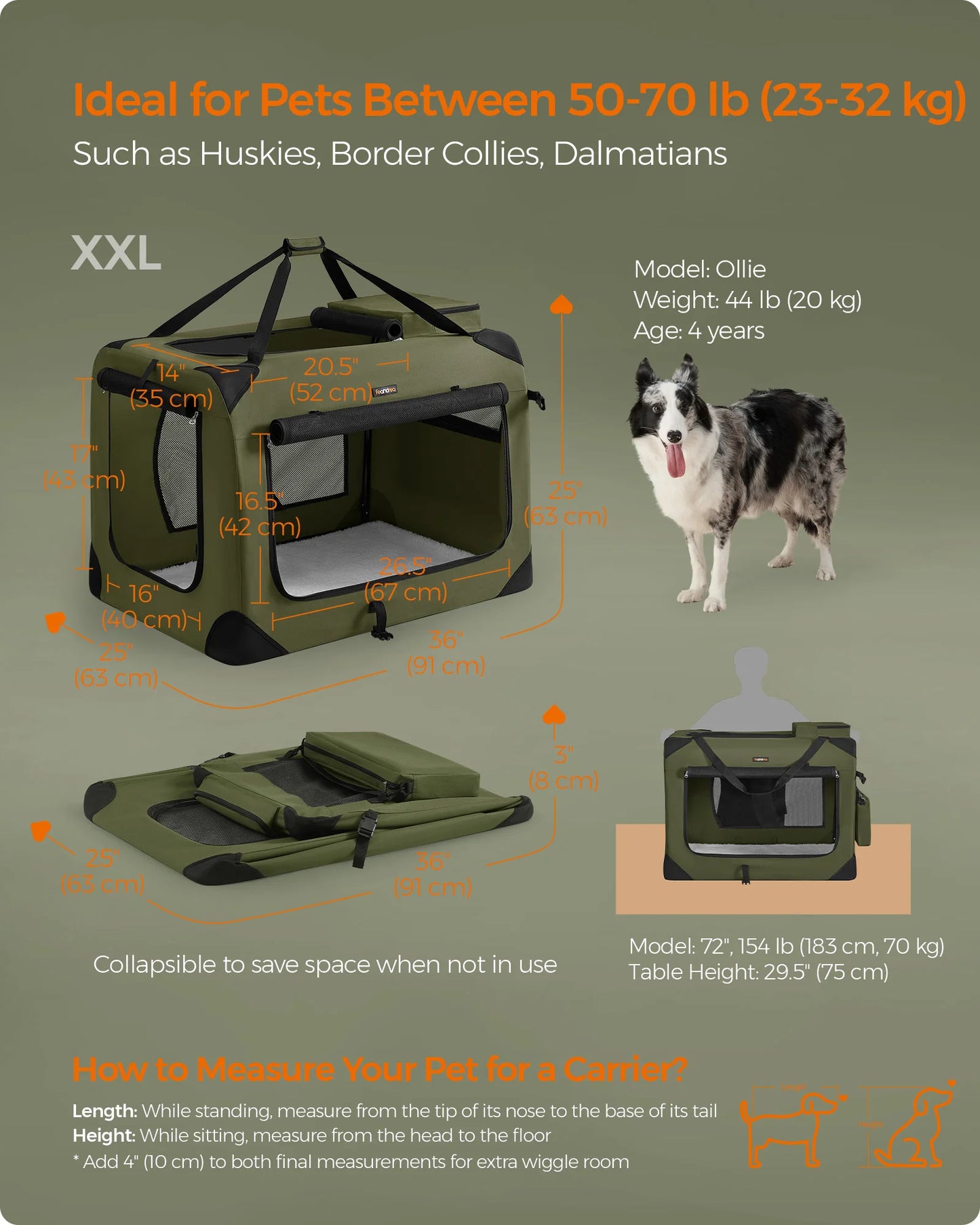 Feandrea 36 Inches Collapsible Soft Dog Crate, Portable Travel Dog Crate for Indoor and Outdoor Use, Dog Carrier Kennel