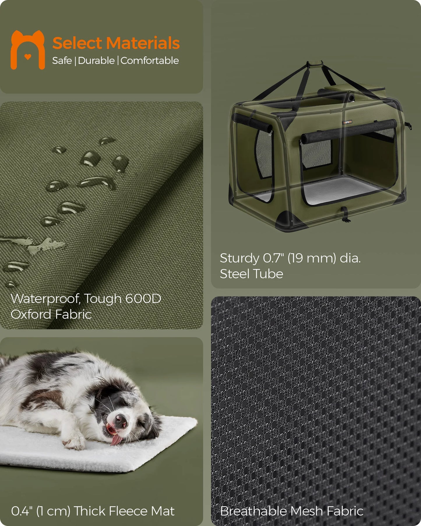 Feandrea 36 Inches Collapsible Soft Dog Crate, Portable Travel Dog Crate for Indoor and Outdoor Use, Dog Carrier Kennel