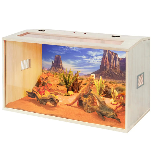 Reptile Terrarium Lizard Tank Up to 68 Gallons Bearded Dragon Tank with Roof Door Snake Tank with Built-in Lamp Fixture