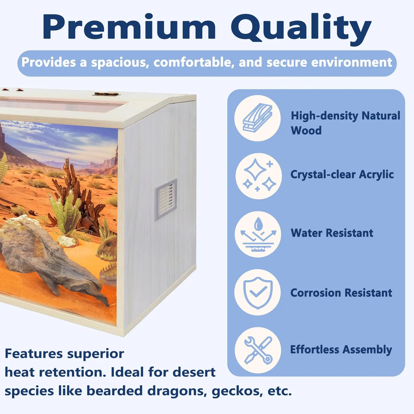 Reptile Terrarium Lizard Tank Up to 68 Gallons Bearded Dragon Tank with Roof Door Snake Tank with Built-in Lamp Fixture