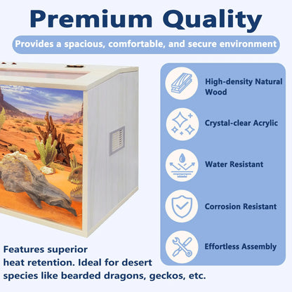 Reptile Terrarium Lizard Tank Up to 68 Gallons Bearded Dragon Tank with Roof Door Snake Tank with Built-in Lamp Fixture