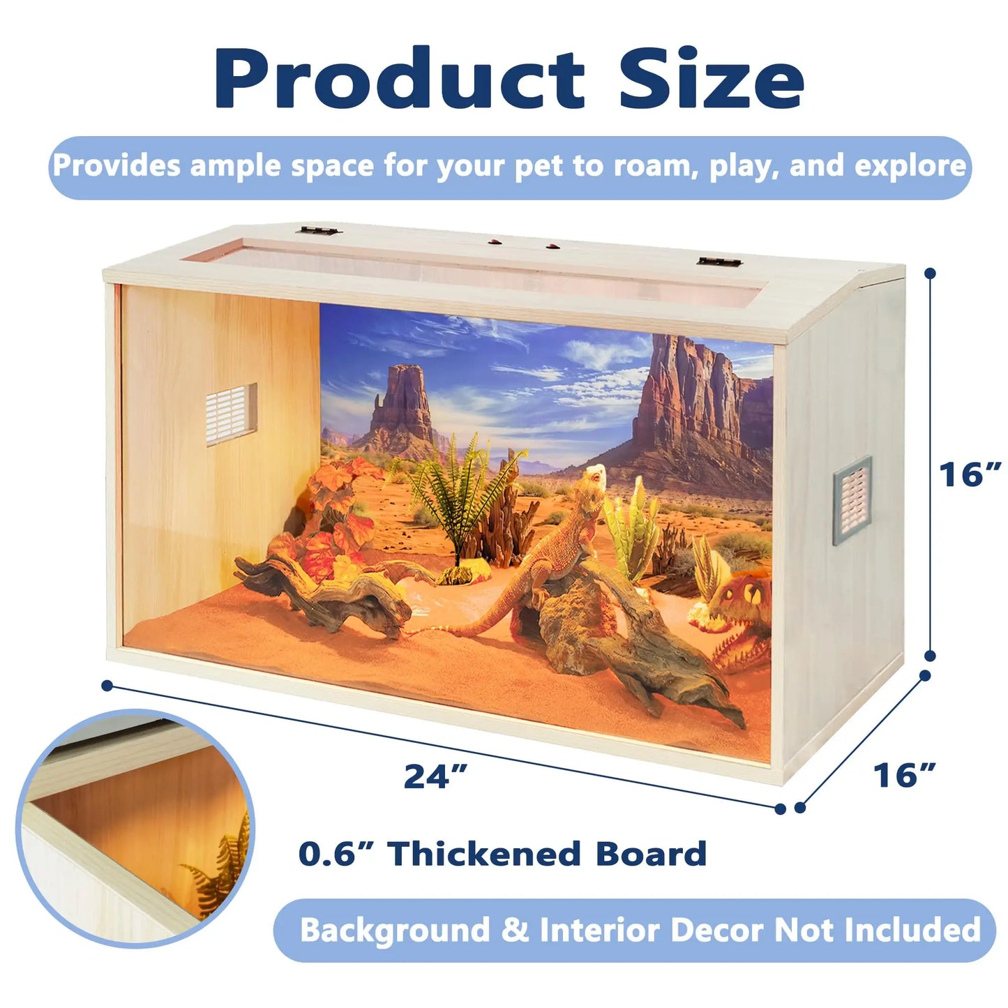 Reptile Terrarium Lizard Tank Up to 68 Gallons Bearded Dragon Tank with Roof Door Snake Tank with Built-in Lamp Fixture