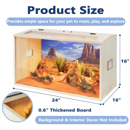 Reptile Terrarium Lizard Tank Up to 68 Gallons Bearded Dragon Tank with Roof Door Snake Tank with Built-in Lamp Fixture