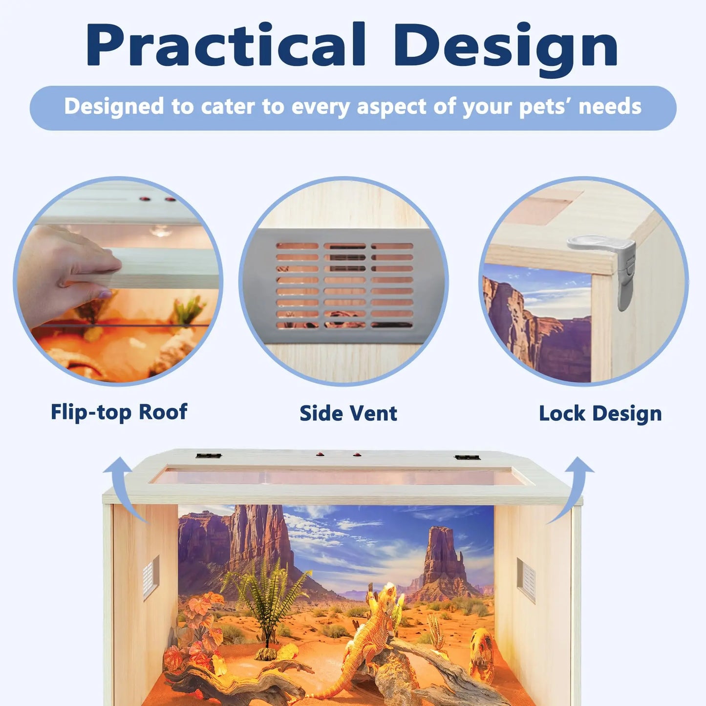 Reptile Terrarium Lizard Tank Up to 68 Gallons Bearded Dragon Tank with Roof Door Snake Tank with Built-in Lamp Fixture